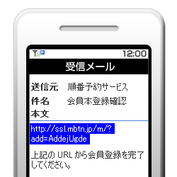 メールに書かれたアドレスにアクセス